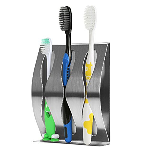 Ndier - Soporte para cepillo de dientes de pared, con tres agujeros de cepillo de dientes de acero inoxidable para almacenamiento de baño