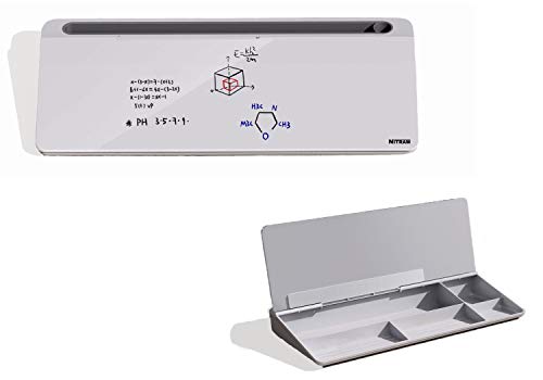NITRAM Pizarra para oficina o escritorio de cristal blanco con espacio de almacenamiento y ranura para accesorios. Dimensiones: 40,5 x 18,5 x 6 cm. Incluye borrador. NITRAM Pizarra para oficina o escritorio de cristal blanco con espacio de almacenamiento y ranura para accesorios. Dimensiones: 40,5 x 18,5 x 6 cm. Incluye borrador.