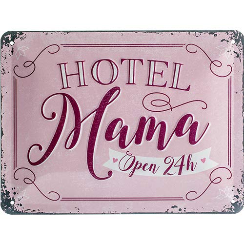 Nostalgic-Art Cartel de Chapa Retro Hotel Mama – Idea de Regalo para mamás, metálico, Diseño Vintage para decoración Pared, 15 x 20 cm