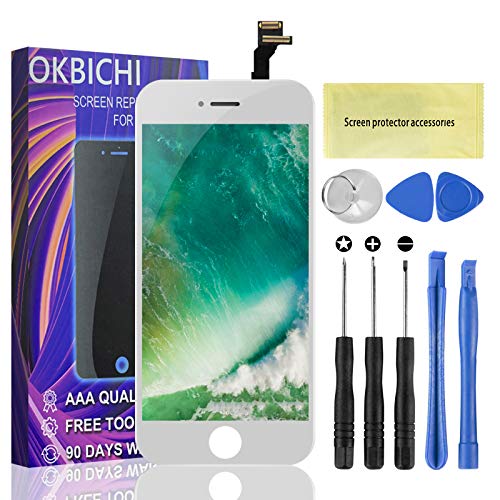 OKBICHI Pantalla LCD Táctil Reemplazo para iPhone 6 (4.7"), Ensamblaje de Marco Digitalizador con Herramienta de reparación y Protector de Pantalla (Blanco)