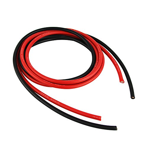 OliYin 10 Gauge Silicone Wire 10 Feet [5ft Black+5ft Red] High Temperature Resistant Soft and Flexible 10 AWG Silicone Wire 1050 Strands of Copper Wire