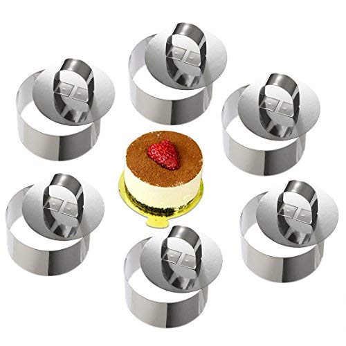 ONEDONE Mousse Círculo pastel molde para tartas de acero inoxidable anillos con empujador, 8 cm de diámetro, juego de 6 Round