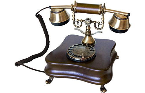 OPIS 1921 Cable - Modelo B - télefono Retro/telefono Fijo Vintage de Madera y Metal con Disco de marcar y Campana metálica