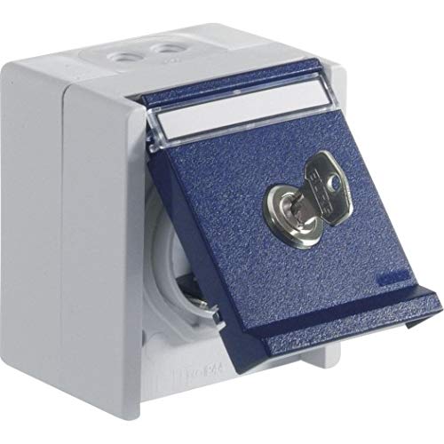 OPUS® RESIST - Enchufe con protección de contacto, 1 compartimento con cerradura (cierre 2"), color gris claro y azul
