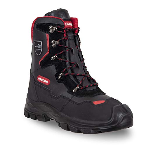 Oregon 295449/44 Yukon Clase 1 (20 m/s) -Botas Protectoras para Motosierra de Piel, Negro/Rojo, 44