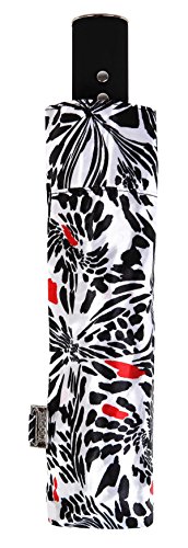 Paraguas de la Marca VOGUE, Plegable, Abre Cierra automático, con Bonito Estampado en Colores Rojo y Negro y puño con Detalle metálico. Antiviento y Acabado Teflón Que repele el Agua. Paraguas de la Marca VOGUE, Plegable, Abre Cierra automático, con Bonito Estampado en Colores Rojo y Negro y puño con Detalle metálico. Antiviento y Acabado Teflón Que repele el Agua.