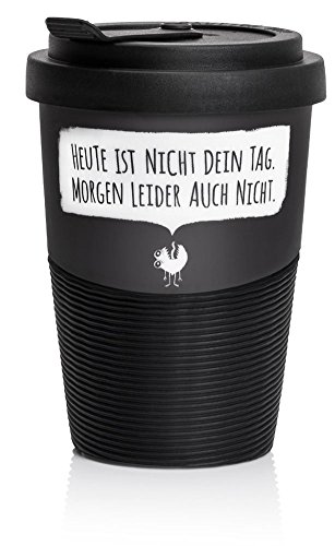 Pechkeks Taza térmica de café de porcelana con tapa, texto en alemán "Nicht Dein Tag", tamaño 300 ml, negro mate