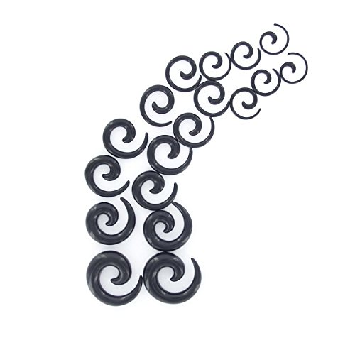 Pendientes expansores tipo Plug de Foxnovo (espirales, material acrílico, 9 pares), color negro