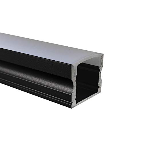 Perfil de aluminio opalino de 200 cm para LED, color negro + 200 cm, blanco lechoso, para tiras de LED de 2 m, de Alumino®