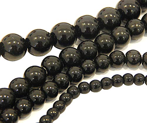 Perlas de cristal negras juego de 4 hebras 4 mm, 6 mm, 8 mm, 10 mm, joyas perlas redondas para manualidades, accesorios de joyería, hilo de perlas R374
