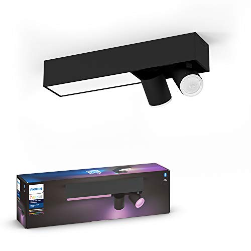Philips Hue Centris Lámpara Inteligente LED negra (2 focos + lámpara), con Bluetooth, Luz Blanca y Color, Compatible con Alexa y Google Home