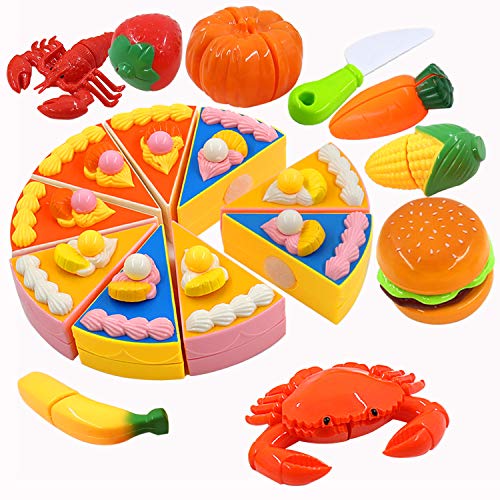 PHYLES Comida de Juguete, Alimentos de Juguete para Cortar, Eeducativos Juguete Set de Frutas Verduras Pizza Animal para Cortar Juguete de Plástico, Temprano Desarrollo Educación Juegos para Niños