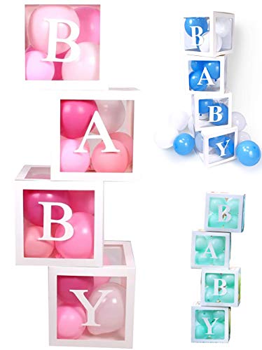 PILIN 4Pcs Bloques blancos Cuadrado Kit de cajas de Baby Shower Decoraciones de fiesta para niño y niña Bloques decorativos de globo de revelación de género