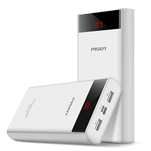 PISEN - Batería externa PowerCube 20 000 mAh, cargador portátil con salidas USB 2, permite ahorrar tiempo, diseño elegante, para teléfono móvil y tableta