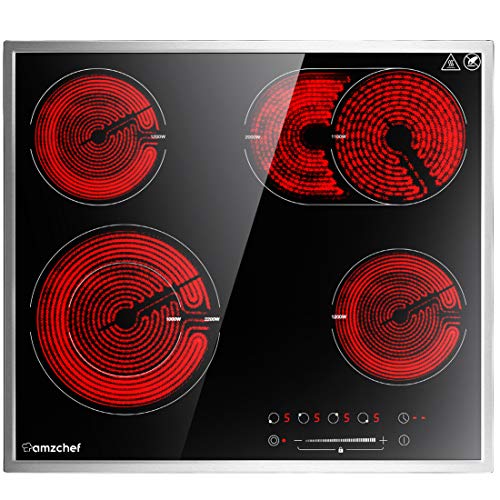 Placa Vitrocerámica, AMZCHEF Placa de vitrocerámica con 4 Placas de Cocción, nivel de 9 potencias, zona dual, zona de asador,dispositivo de seguridad para niños,Auto apagado,apto para todas las ollas Placa Vitrocerámica, AMZCHEF Placa de vitrocerámica con 4 Placas de Cocción, nivel de 9 potencias, zona dual, zona de asador,dispositivo de seguridad para niños,Auto apagado,apto para todas las ollas