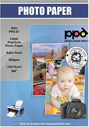 PPD 10 x 15 cm (4 x 6“) Papel Fotográfico Satinado Perlado Súper Premium Para Tarjetas (280 g/m2, 50 Hojas, Inkjet) - PPD-67-50