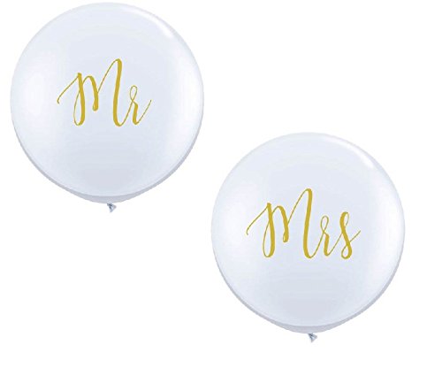 Princess Dreams - Globos gigantes para boda con diseño de Mr & Mrs, color blanco y dorado