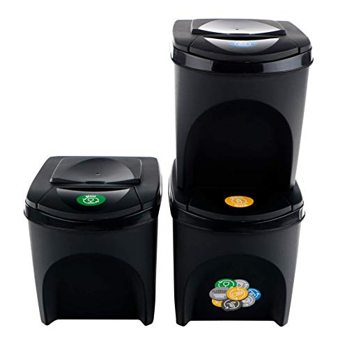 Prosperplast ZA907 - Juego de 3 Cubos de Reciclaje, Plástico, 25 L, 24 x 40 x 33.7 cm, Color Antracita Prosperplast ZA907 - Juego de 3 Cubos de Reciclaje, Plástico, 25 L, 24 x 40 x 33.7 cm, Color Antracita