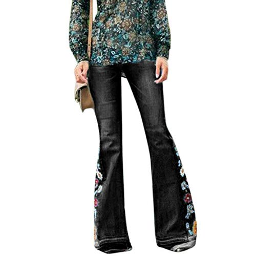 Puimentiua Pantalones Lápiz de Mujer de Ancha Pierna Jeans Vaqueros Estampados de Cintura Alta