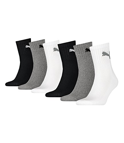 Puma Calcetines deportivos unisex de caña corta, 231011001 6 pares, 3 paquetes de 2 unidades, talla: 43-46, color gris, blanco y negro