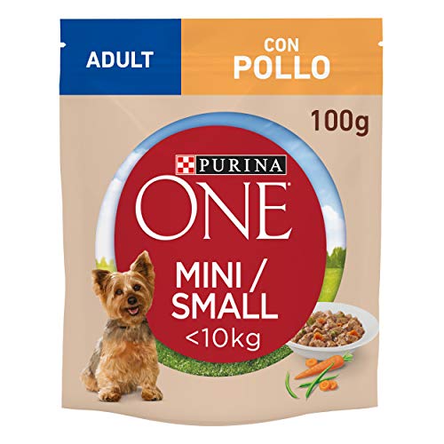 Purina One Umido - Mini Bocas de Salsa para Perros Adultos con Pollo, Zanahorias y judías, para Perros de hasta 10 kg – 20 Sobres de 100 g Cada una (Paquete de 20 x 100 g)