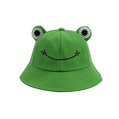 QiChan Bonito sombrero de rana, protector solar de verano, gorra de pescador de algodón, sombrero de salida, sombrero plegable para niños, adultos y mujeres, GXVWI03WZ3D1126CPJK, verde, 53-55cm