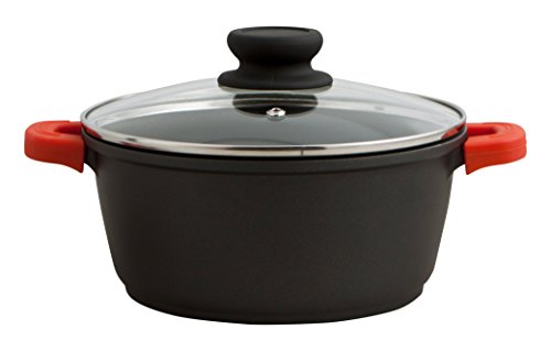 Quid Intense - Cacerola de aluminio fundido, 23cm, 2,5L, asas de silicona, tapa de vidrio Quid Intense - Cacerola de aluminio fundido, 23cm, 2,5L, asas de silicona, tapa de vidrio