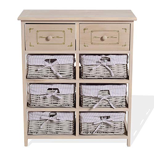 Rebecca Mobili Aparador rústico, Mueble Multiusos 2 cajones 6 cestas, Madera, Beige, para baño Cocina- Medidas: 70 x 60 x 30 cm (AxANxF) - Art. RE4027 Rebecca Mobili Aparador rústico, Mueble Multiusos 2 cajones 6 cestas, Madera, Beige, para baño Cocina- Medidas: 70 x 60 x 30 cm (AxANxF) - Art. RE4027