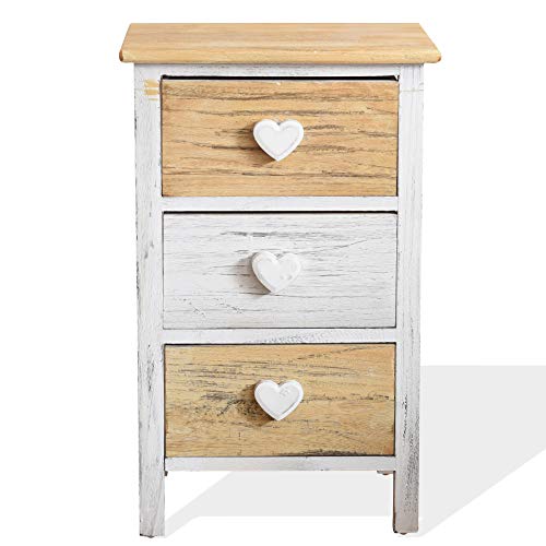 Rebecca Mobili Mesita de Noche Blanca Beige, cómoda con 3 cajones, Estilo Shabby, baño Dormitorio- Medidas: 56 x 35 x 25 cm (AxANxF) - Art. RE4381 Rebecca Mobili Mesita de Noche Blanca Beige, cómoda con 3 cajones, Estilo Shabby, baño Dormitorio- Medidas: 56 x 35 x 25 cm (AxANxF) - Art. RE4381