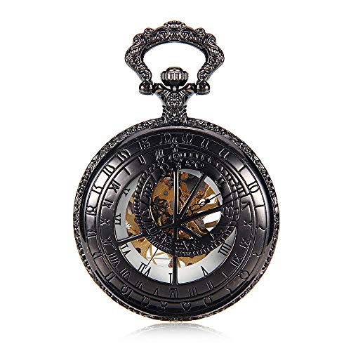 Retro Zhicaikeji bolsillo reloj moda clásico numerales romanos dial gráficos de pared vintage mecánico hombres y mujeres antigüedades voltear el reloj de bolsillo clásico vintage reloj de bolsillo de