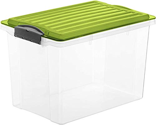 Rotho Compact, Caja de almacenamiento de 19l con tapa, Plástico PP sin BPA, verde, transparente, A4, 19l 39.5 x 27.5 x 27.0 cm