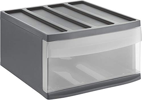 Rotho Systemix, Cajón 1 cajón, Plástico PP sin BPA, antracita, transparente, L 39.5 x 34.0 x 20.3 cm