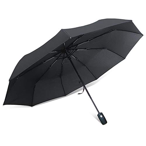 ROYALZ Paraguas de Bolsillo Plegable Mujer y Hombre Paraguas Resistente a tormentas Mango de Madera automático con Bolsa Protectora, Color:Negro