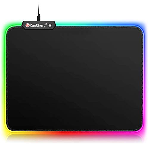 RuoCherg Alfombrillas de Ratón RGB, Grande LED Gaming Mouse Pad, 10 Modos de Iluminación, Superficie Impermeable Base de Goma Antideslizante para Jugadores, PC y Portátiles