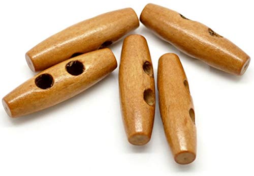 Sadingo Botones ovalados de madera de color marrón, ideales para coser, de dos agujeros, decorativos, manualidades, 50 unidades, 40 mm