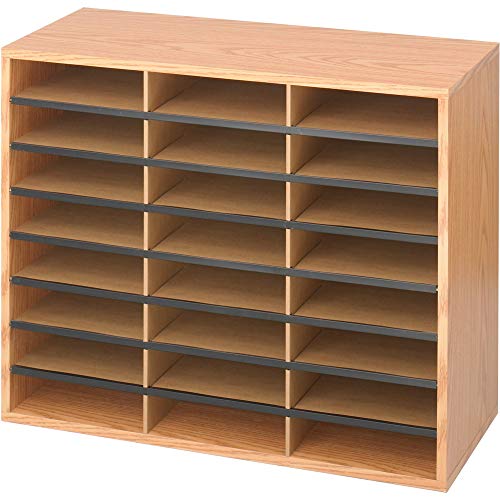 Safco - Organizador de publicidad con 24 compartimentos, de madera, color roble medio Safco - Organizador de publicidad con 24 compartimentos, de madera, color roble medio