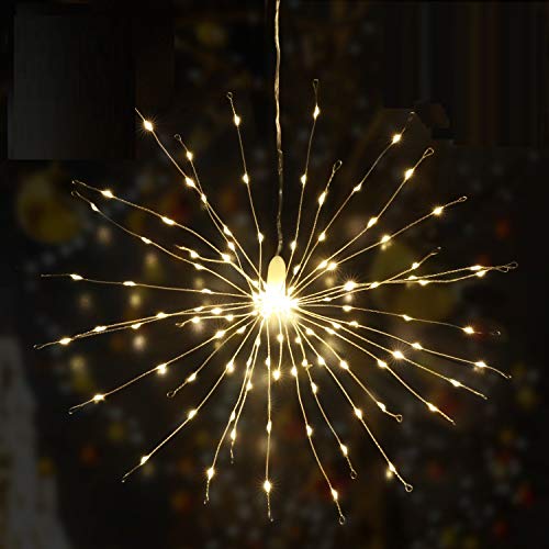 SALCAR Cadena de luz mágica de cobre, 30 cm, 3 LED, cadena de cobre x 60 piezas, total 180 LED Decoración del hogar de Navidad, hermosa luz de fuegos artificiales con control remoto, blanco cálido