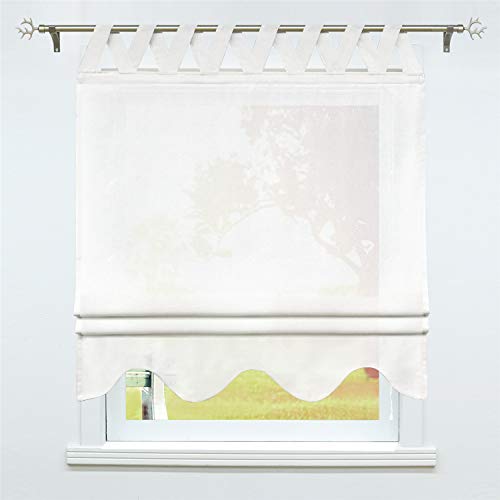 Schoal – Estor con trabillas semitransparente – Cortina de lino con cierre doblado 1 pieza, 100% poliéster, Blanco, BxH 100x140cm