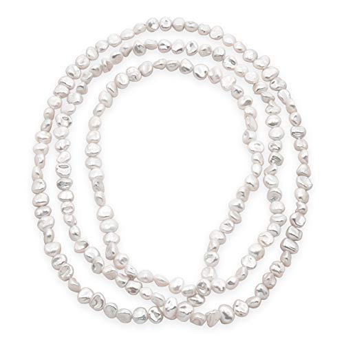 Secret & You Collar de Perlas de Mujer Cultivadas de Agua Dulce Barrocas Keshi de 120 cm de Largo Perlas Barrocas Keshi de 7-9 y 8-10 mm con Nudo Cada 4 Perlas.