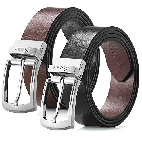 Senbos Cinturón Hombre, Cinturón de Cuero Genuino Reversible 35mm con Hebilla, Cinturones Elegantes para Pantalones Vaqueros, Casuales o Formales - Negro y Marrón