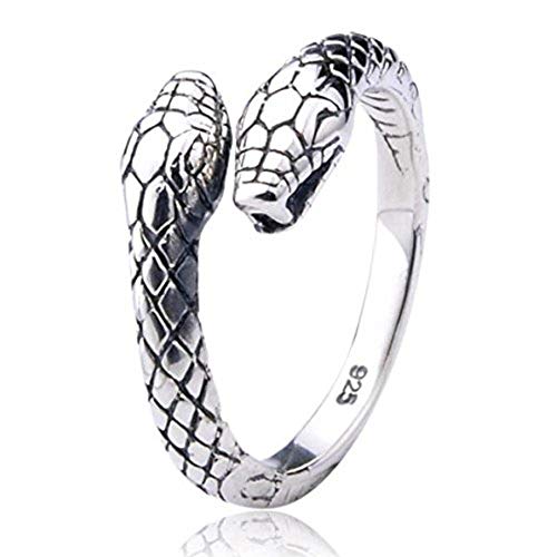 Serebra Jewelry anillo de serpiente de dos cabezas en plata de ley 925 para mujer hombre unisex