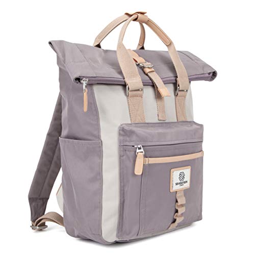 SEVENTEEN LONDON – Mochila 'Canary Wharf' Moderna y Elegante en Gris y Crema en un Estilo Enrollable y Plegable computadora portátil de hasta 13"