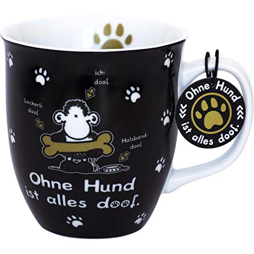 sheepworld Die Geschenkewelt 45704 - Taza de porcelana, diseño de sheepworld con texto en alemán "Ohne Hund ist alles doof", 40 cl, con etiqueta de regalo, color blanco y negro sheepworld Die Geschenkewelt 45704 - Taza de porcelana, diseño de sheepworld con texto en alemán "Ohne Hund ist alles doof", 40 cl, con etiqueta de regalo, color blanco y negro