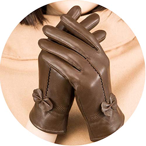 Small-shop-gloves Guantes de Piel de Oveja para Mujer, con Lazo de Piel auténtica, para Mujer, para Invierno, Gruesos, cálidos, para Conducir, G198, Talla única, Marrón