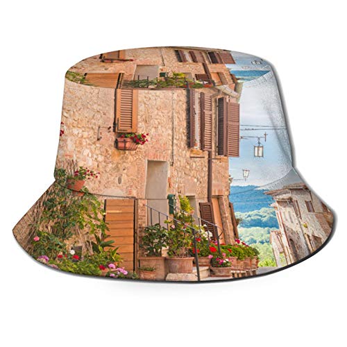 Sombrero Pescador Unisex,Casco antiguo medieval en Toscana Cultura histórica mediterránea Pueblo,Plegable Sombrero de Pesca Aire Libre Sombrero Bucket Hat para Excursionismo Cámping De Viaje Pescar