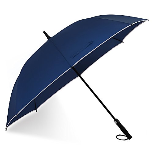Sombrilla de golf de tamaño grande con toldo de 62 pulgadas con rayas reflectantes, resistente a la lluvia y al viento, impermeable, paraguas automático abierto, extra grande