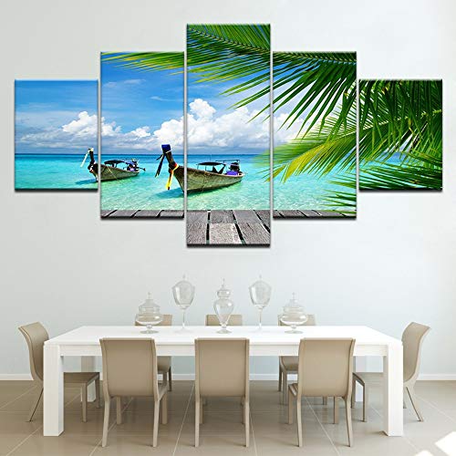 SPLLEADER 2020 - 5 lienzos estampados de palmeras azules para la playa, cuadro de anime y decoración del hogar, paneles de póster modular para sala de estar, 20x35 20x45 20x55cm