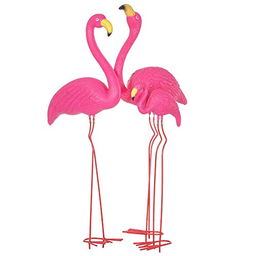 SPRINGOS - Figura decorativa para jardín (2/3), diseño de flamencos, color rosa, Color rosa, 3 unidades. SPRINGOS - Figura decorativa para jardín (2/3), diseño de flamencos, color rosa, Color rosa, 3 unidades.