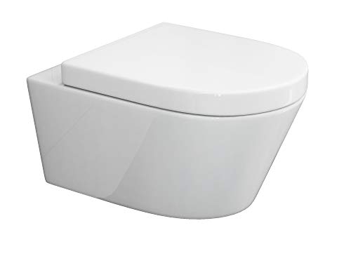 SSWW Beta - Inodoro colgante con asiento de cierre suave, borde de cierre suave, efecto loto, diseño moderno, 540 x 360 mm