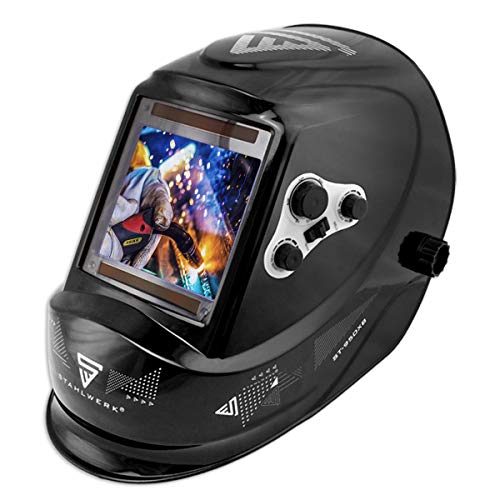 STAHLWERK ST-950XB - Casco de soldadura automático (clase óptica 1/1/1, campo de visión extragrande, filtro de 7 años, incluye 5 discos de repuesto y funda) STAHLWERK ST-950XB - Casco de soldadura automático (clase óptica 1/1/1, campo de visión extragrande, filtro de 7 años, incluye 5 discos de repuesto y funda)